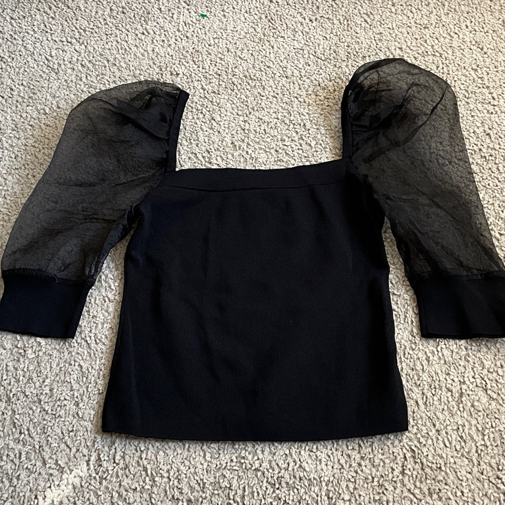 Bar III Black Top with Sheer Sleeves